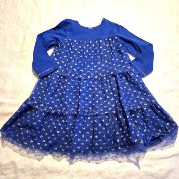 Hanna Andersson girls size 110 or 5 dress royal blue with tulle and stars - Picture 2 of 8